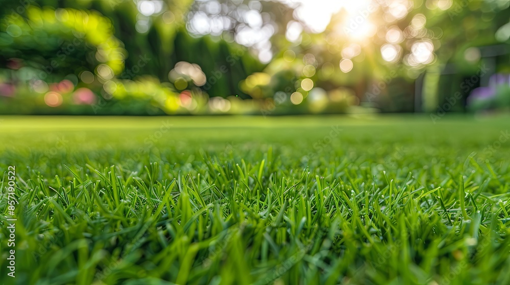 Naklejka premium Lush Green Garden Grass in Close-Up
