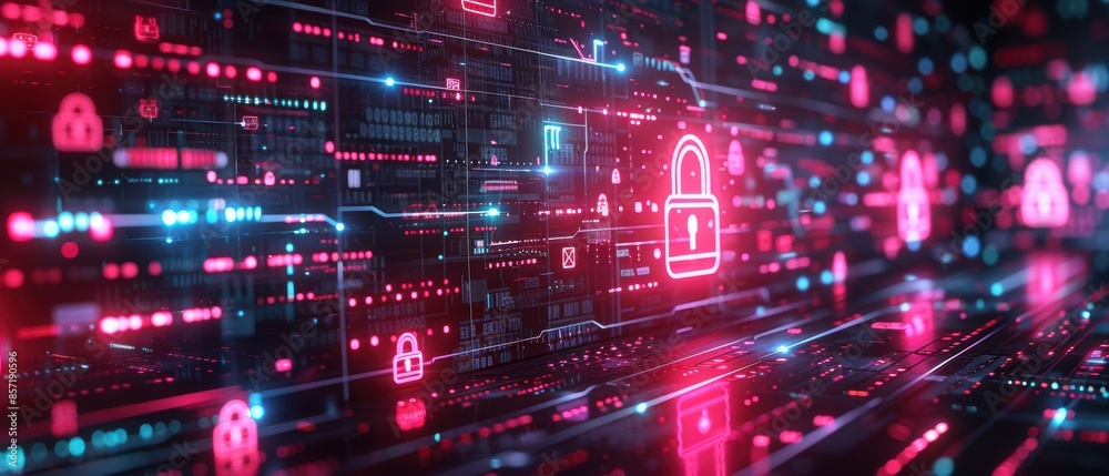 A digital cloud interface with security icons
