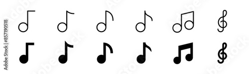 Music note icon set. Line and glyph music key. Music note collection.
