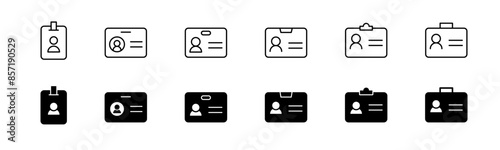 ID card icon set. Line and glyph ID card badge. Pass card identity