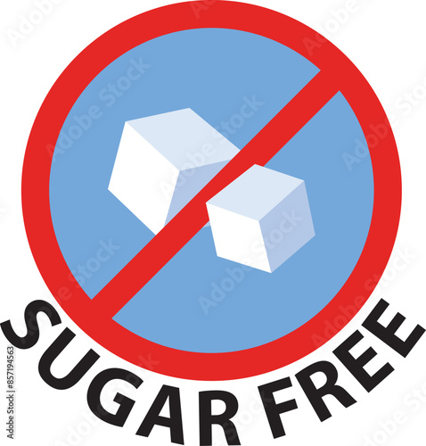 Sugar free label for no sugar added product package icon design template. Vector blue sugar free food symbol