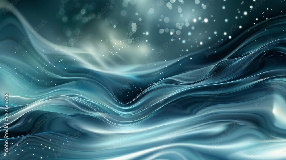 Enchanting abstract with deep teal silver and indigo hues smooth waves and twinkling lights Enchanting abstract with deep teal silver and indigo hues smooth waves and twinkling lights