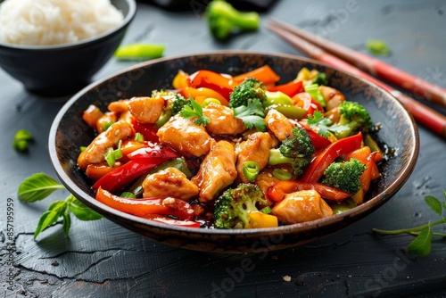 Vibrant Chicken and Vegetable Stir Fry in Wok - Perfect for Healthy Meals, Recipe Cards, and Cooking Blogs