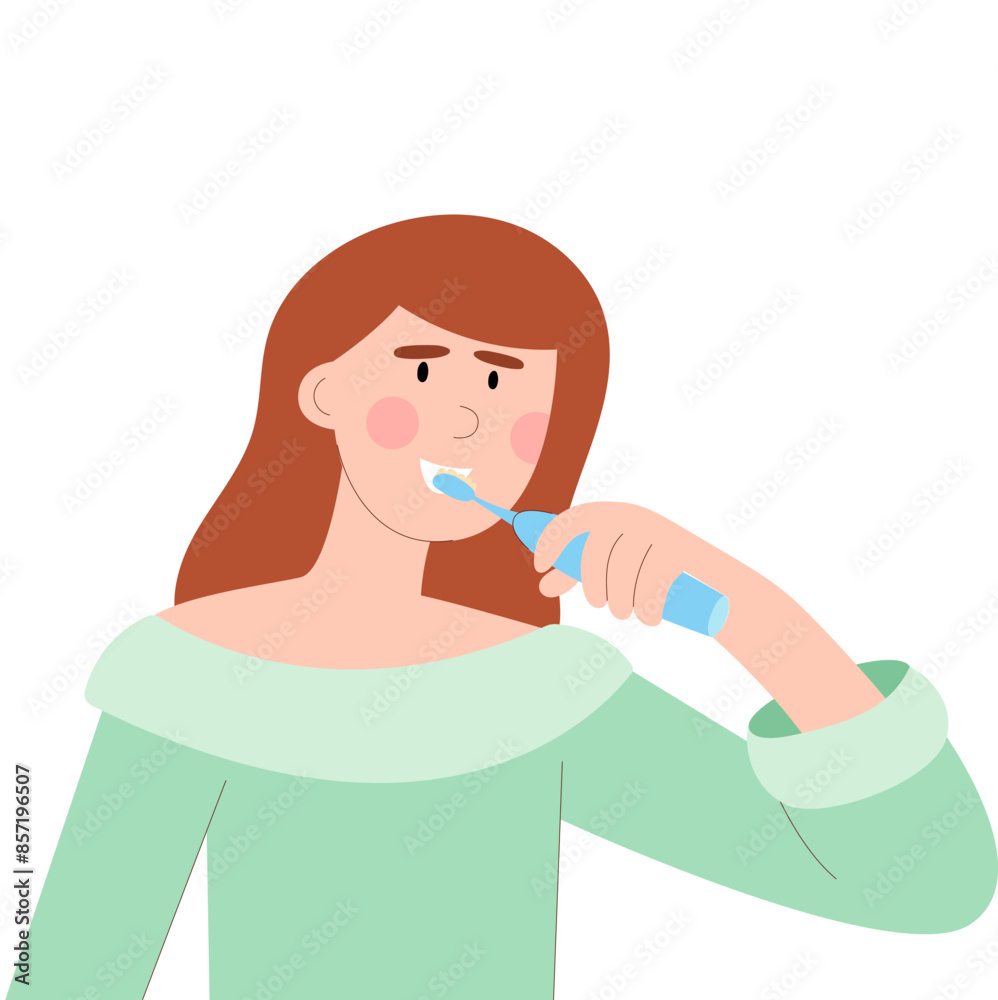 Woman brushing teeth with toothbrush. Dental care and hygiene concept.