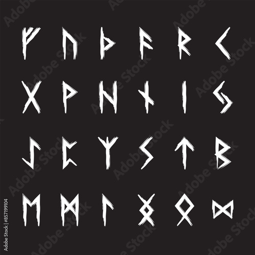 Hand drawn runic alphabet called the Elder Futhark.	
