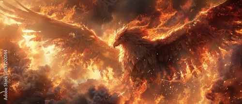 A griffin with a sea of flames in the background, showcasing mythical strength and rage © Starkreal