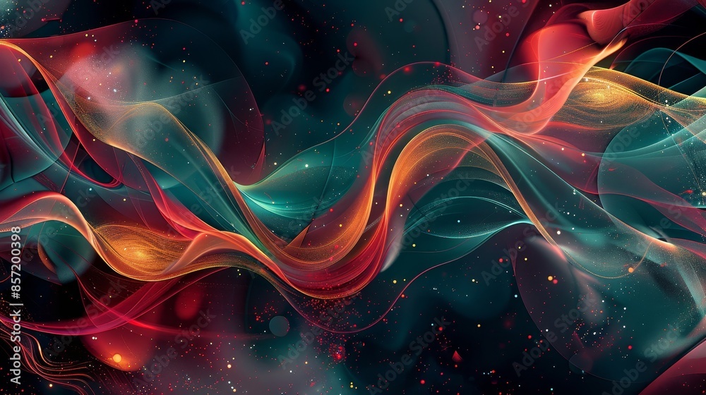 Obraz premium Teal and burgundy mix luminous crescents fluid patterns dynamic abstract tranquility background