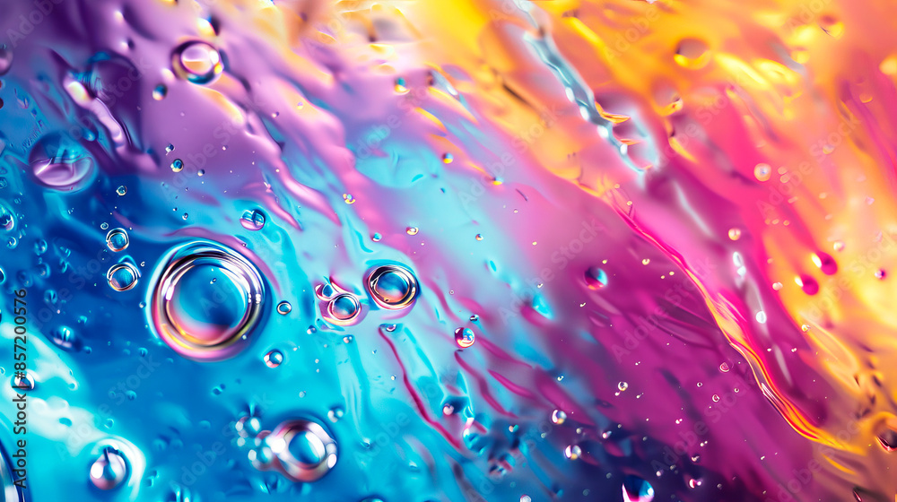 Banner of liquid, drops, bubbles in pink, blue, purple colors to decorate a poster, booklet cover. Abstract background. Banner of liquid, drops, bubbles in pink, blue, purple colors to decorate a poster, booklet cover. Abstract background.
