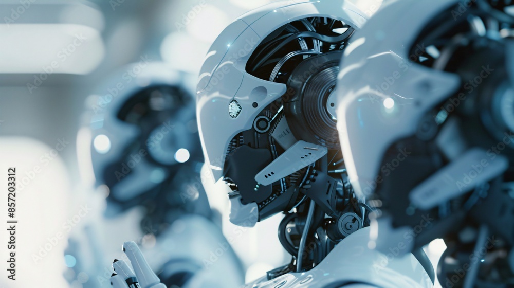 3D rendering of AI research involving robot and cyborg development for future human living, highlighting digital data mining and machine learning technology for a computer brain. 3D rendering of AI research involving robot and cyborg development for future human living, highlighting digital data mining and machine learning technology for a computer brain.