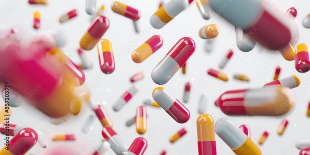 Colorful pills suspended in mid-air Colorful pills suspended in mid-air