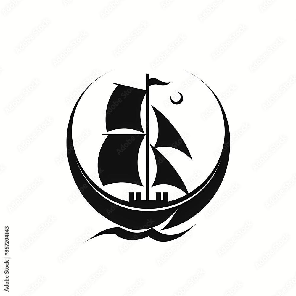 Boat icon with Moon black art vector illustration isolated on a white background Boat icon with Moon black art vector illustration isolated on a white background