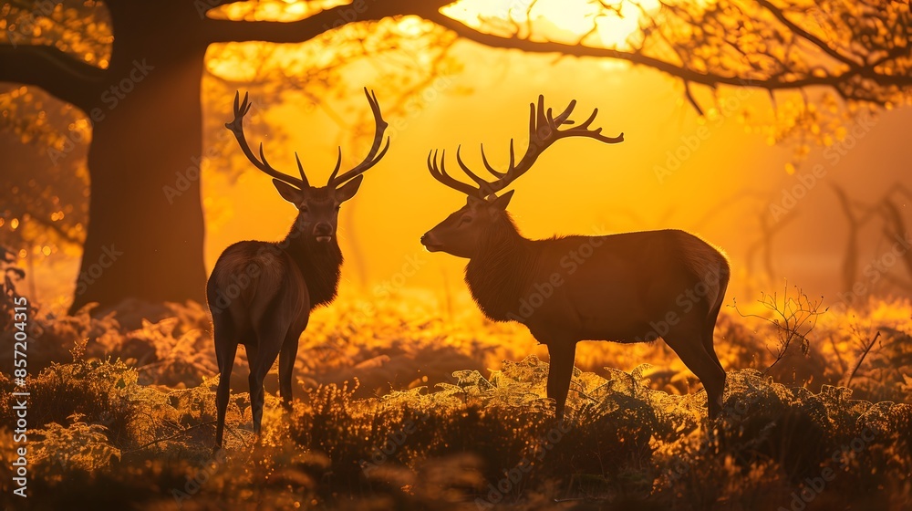 Red Deer in morning Sun. Red Deer in morning Sun.