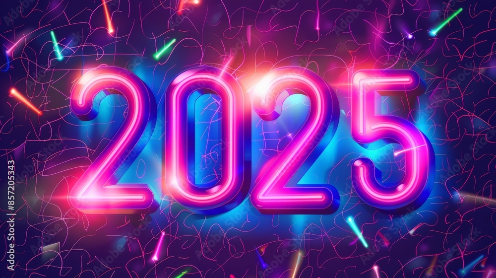 neon sign of the year 2025 with vibrant backlit colors and dynamic abstract patterns neon sign of the year 2025 with vibrant backlit colors and dynamic abstract patterns