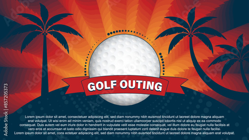 Golf outing template design with golf ball, vector illustration