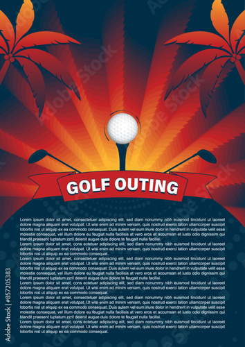 Golf outing template design with golf ball, vector illustration