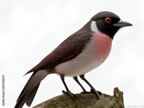 Take a series of high-resolution photographs of the Red-vented Bulbul (Pycnonotus cafer) with a plain white background. Try to capture various poses and behaviors, such as perching, feeding, and singi photo