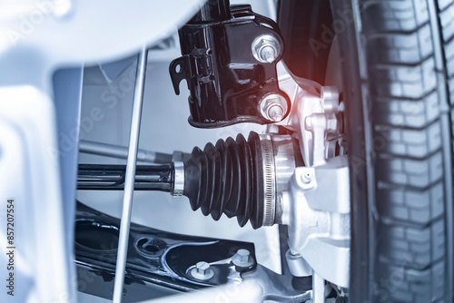 Tableau sur toile electric system of eco car front driving axle in the car, visible elements of th