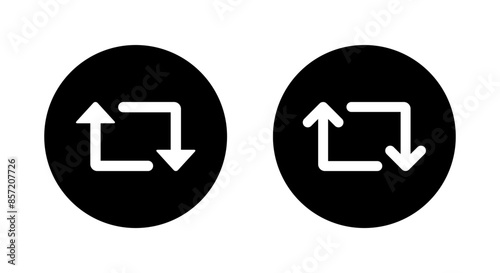 Repeat, repost icon on black circle. Retweet arrow concept