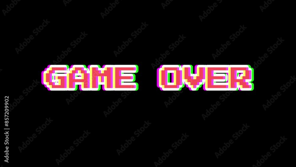 Looped Game Over Animation on Black Background with Glitch and ...