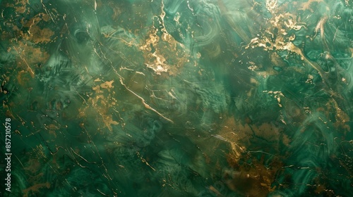 Fern green and brass gold fluid textures light streaks subtle shamrock motifs. background