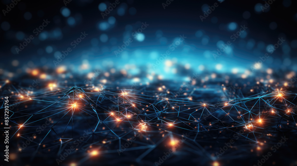 generated illustration abstract wave of digital weave lines connecting network dots and dark background generated illustration abstract wave of digital weave lines connecting network dots and dark background