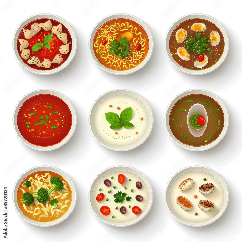 Assortment of Delicious Soups in Bowls Assortment of Delicious Soups in Bowls