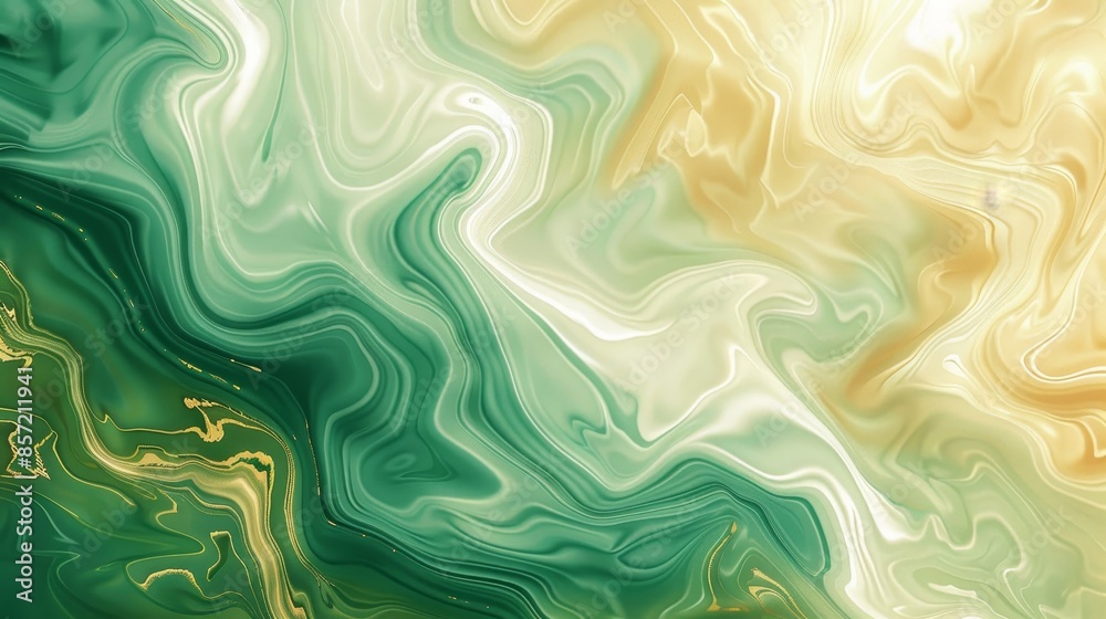 Abstract jade green and golden beige with swirling patterns and reflections background Abstract jade green and golden beige with swirling patterns and reflections background