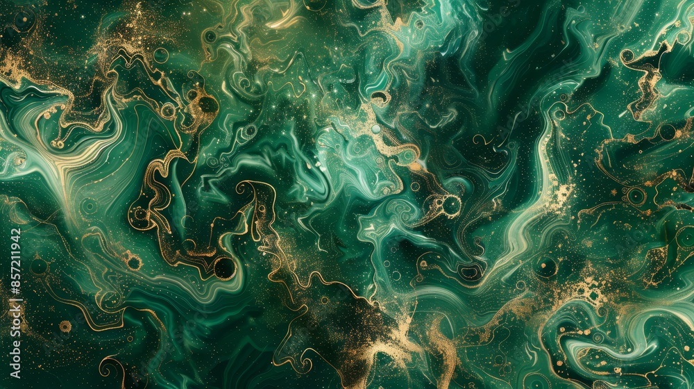 Abstract fern green and platinum gold with liquid patterns and shamrocks background Abstract fern green and platinum gold with liquid patterns and shamrocks background