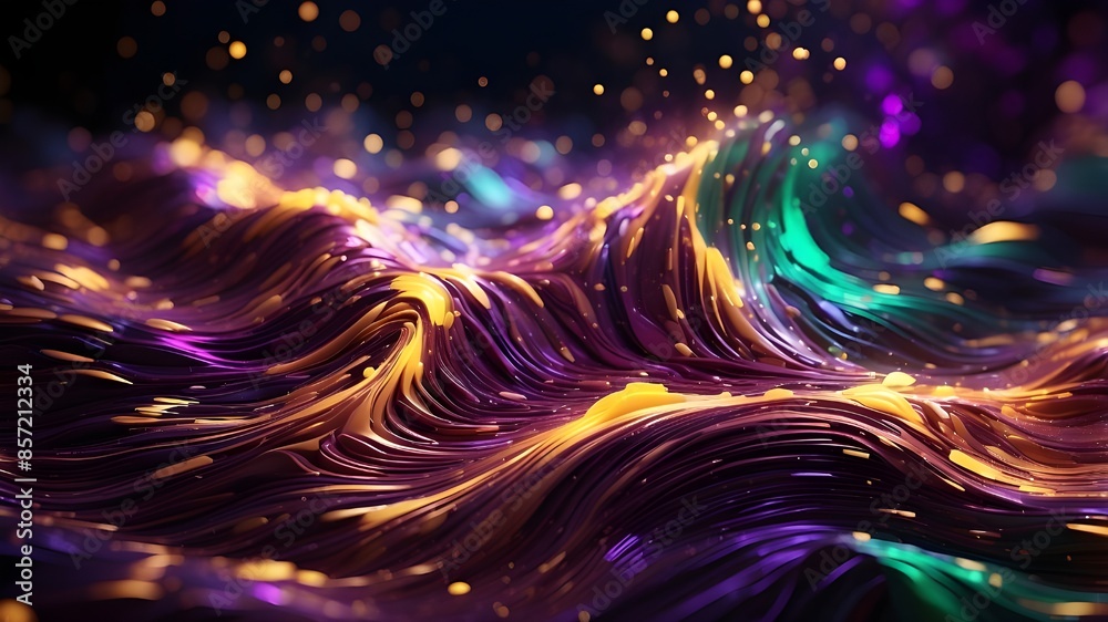 Futuristic Neon Wave Art: Blue and Black Background, Glowing Fractal ...