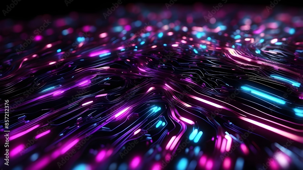 Futuristic Neon Wave Art: Blue and Black Background, Glowing Fractal ...
