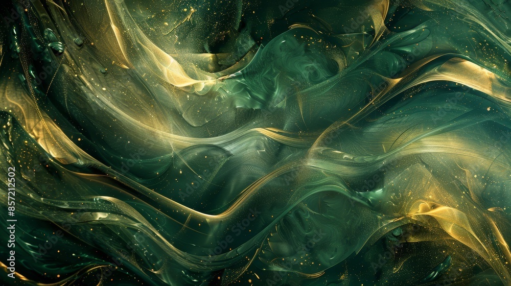 Obraz premium Fern green and antique gold abstract with wave-like patterns and light background