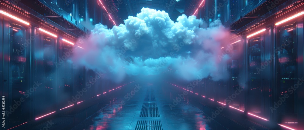 Obraz premium A secure cloud storage in a high-tech data center