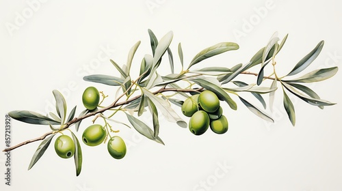 Wallpaper Mural Branch of olive tree with green olives and leaves, isolated on white background. Torontodigital.ca