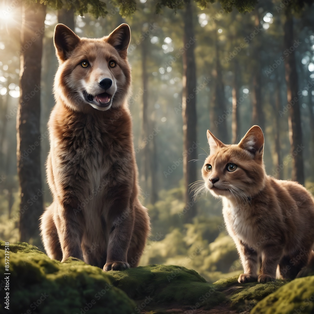 dog and cat in forest