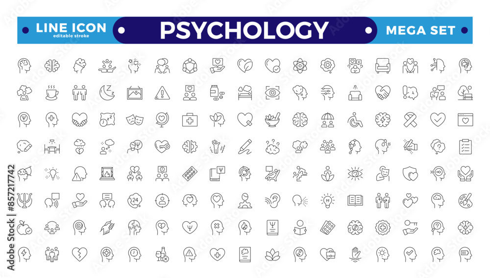 Psychology and mental line icons collection. Big UI icon set in a flat design.Set of positive thinking icons. Containing self-care, optimism, be loved, healthy lifestyle, Editable stroke outline icon. Psychology and mental line icons collection. Big UI icon set in a flat design.Set of positive thinking icons. Containing self-care, optimism, be loved, healthy lifestyle, Editable stroke outline icon.