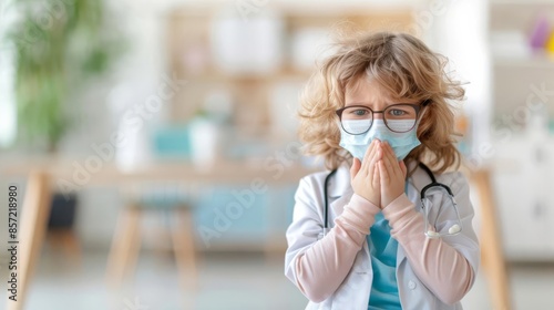 Child with a persistent cough at the doctor's office, Respiratory issue, Depicting a medical consultation for a persistent cough photo