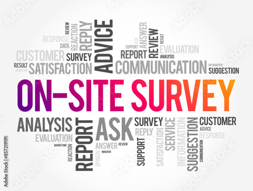 On-site Survey is a survey used to ask questions and collect feedback when people visit a specific website page, word cloud concept background
