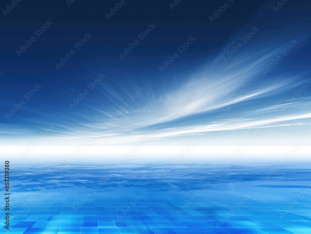 A serene and peaceful blue ocean scene with clouds in the sky, perfect for representing calmness or tranquility A serene and peaceful blue ocean scene with clouds in the sky, perfect for representing calmness or tranquility