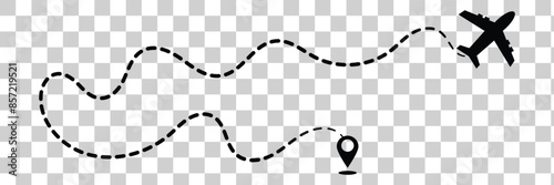 Airplane route path icon. Vector plane flight line trace, travel fly plan.