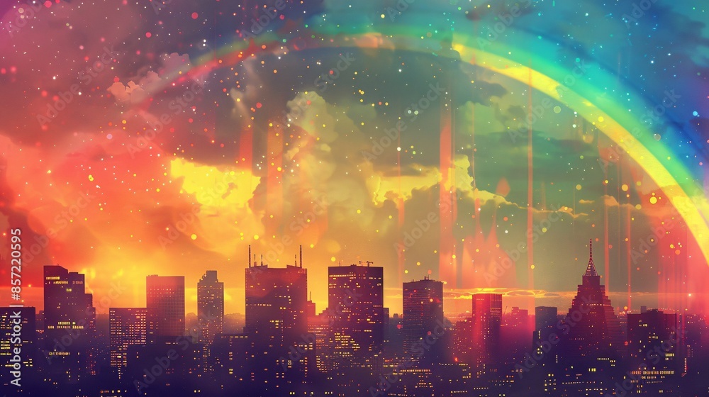 City Skyline with Rainbow After Rainstorm City Skyline with Rainbow After Rainstorm