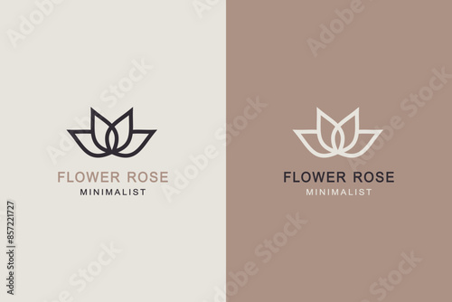 Minimal rose flower icon nature aesthetic logo design.	
