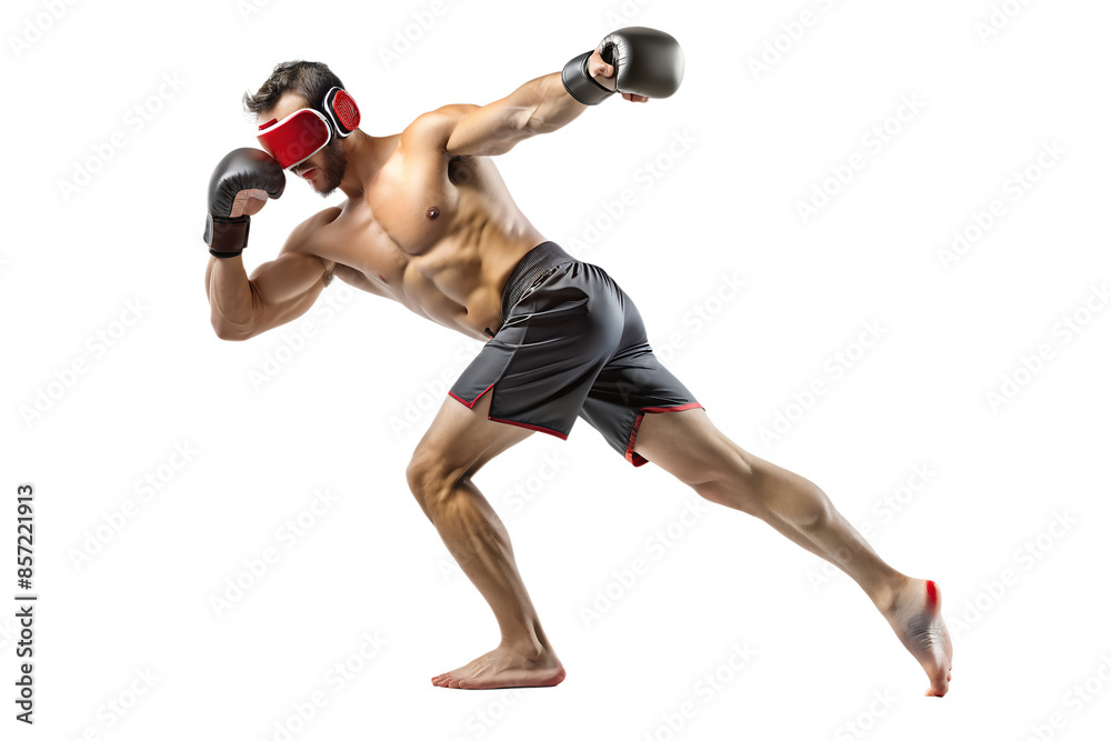 Kickboxing in virtual reality isolated on white background Kickboxing in virtual reality isolated on white background