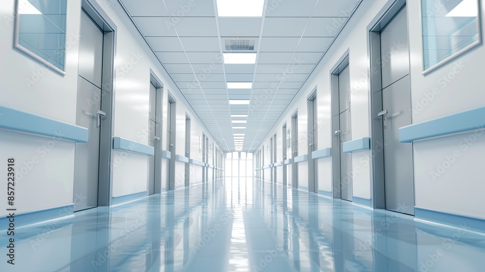 Empty modern hospital corridor, clinic hallway interior background Empty modern hospital corridor, clinic hallway interior background