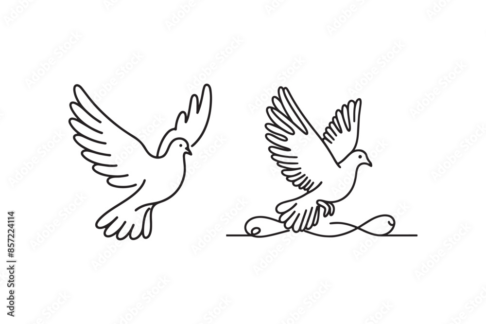 White dove in one continuous line drawing. Bird symbol of peace and freedom in simple linear style. Concept for national labor movement icon. Editable stroke. Doodle outline vector illustration White dove in one continuous line drawing. Bird symbol of peace and freedom in simple linear style. Concept for national labor movement icon. Editable stroke. Doodle outline vector illustration