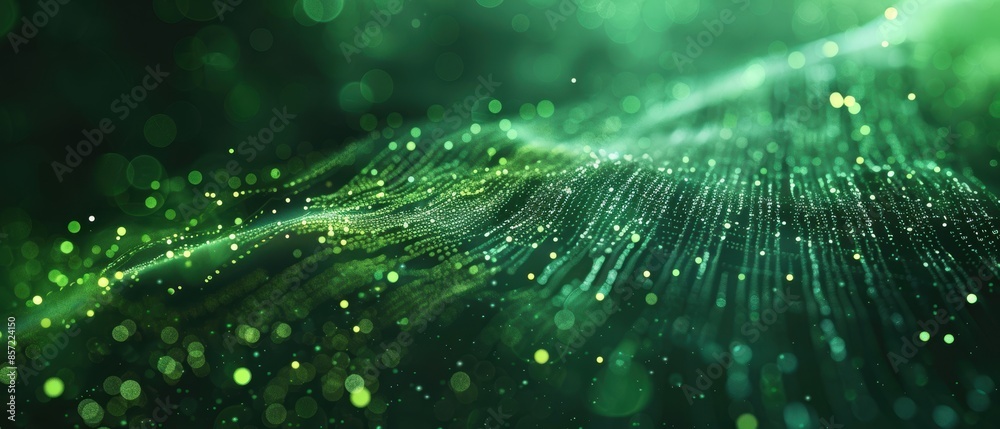 Abstract green data flow, binary code and digital pathways, dark background, copy space Abstract green data flow, binary code and digital pathways, dark background, copy space