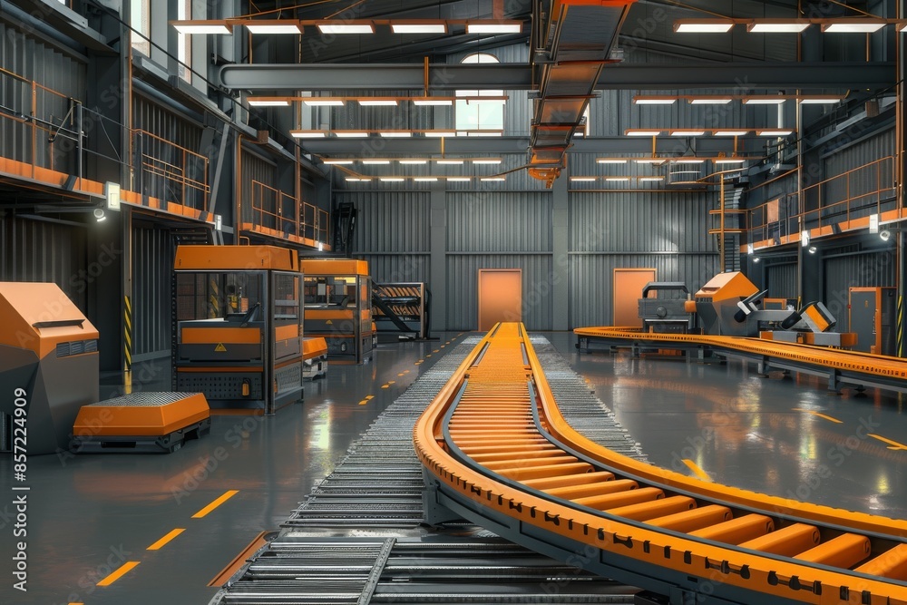 Industrial Conveyor Belt System in a Modern Factory Industrial Conveyor Belt System in a Modern Factory