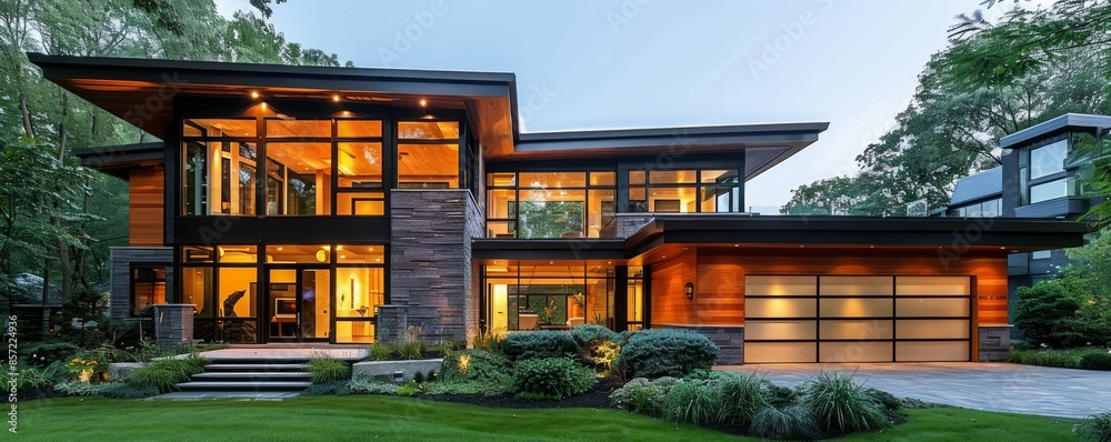 Contemporary suburban house with clean lines. Contemporary suburban house with clean lines.