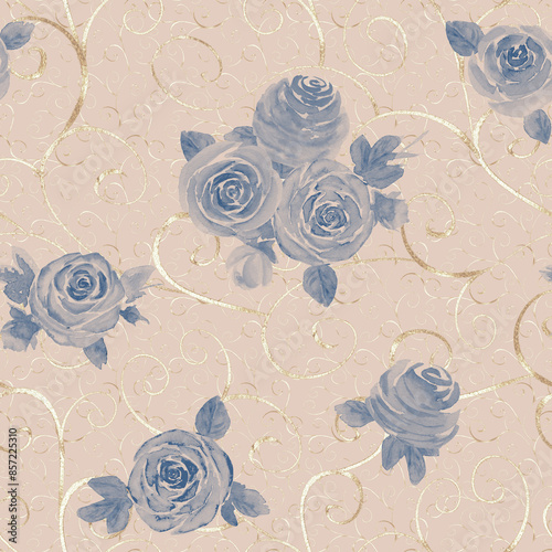 Watercolor roses flowers. B...