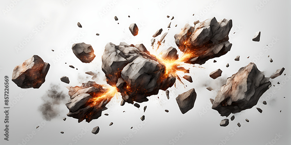 Rock Splatter Background Rock stone white background fall black falling space isolated splash ...