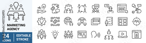 Marketing and Seo line web icons Digital marketing. Containing seo, content, website, social media. Editable stroke.